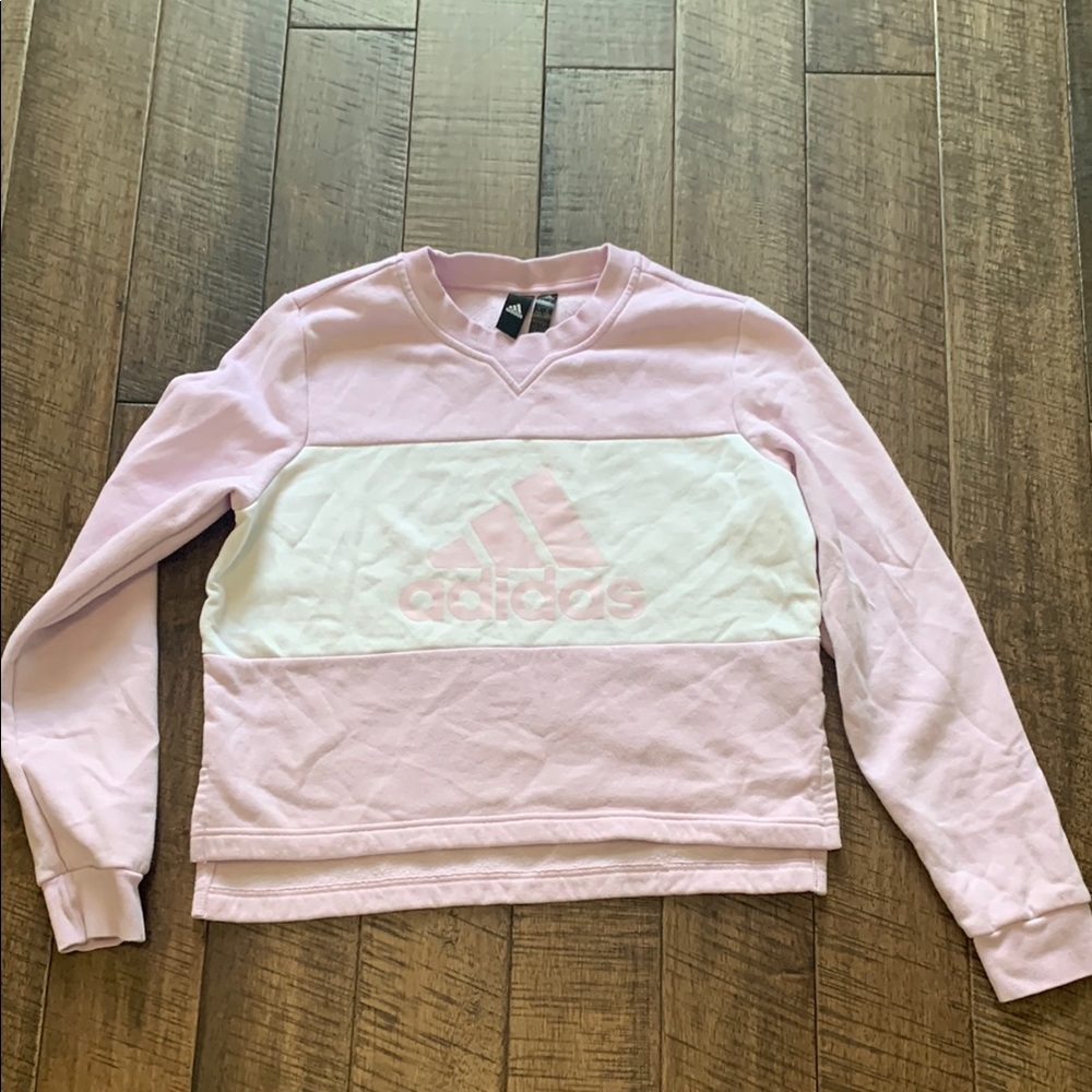 Adidas Pink and White Crew Neck Sweatshirt
